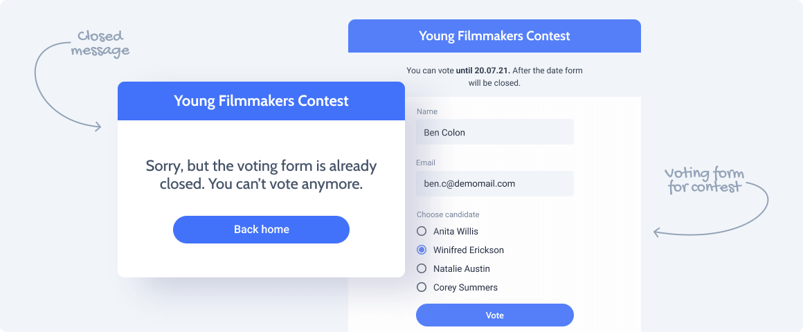 voting form with closed message
