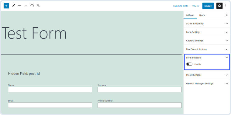 enabling form schedule functionality