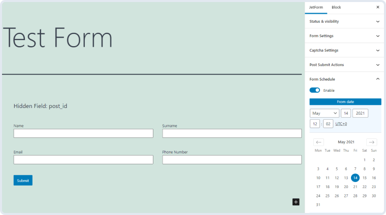 form schedule addon’s settings