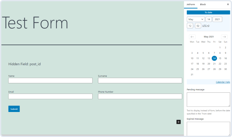 form schedule settings in the jetform tab