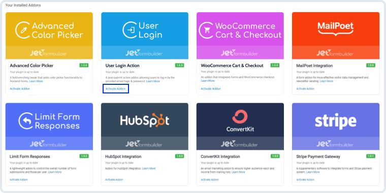 user login addon installation and activation