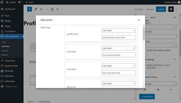 update user post submit action editing