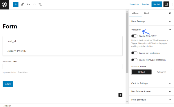 validation settings