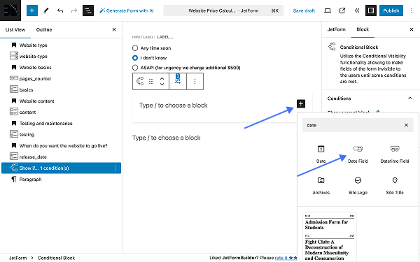 adding date field block