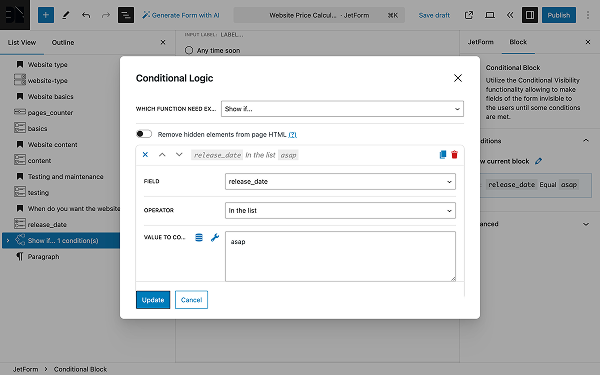 conditional logic popup