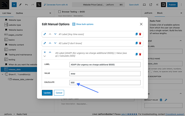 select field release date edit manual options