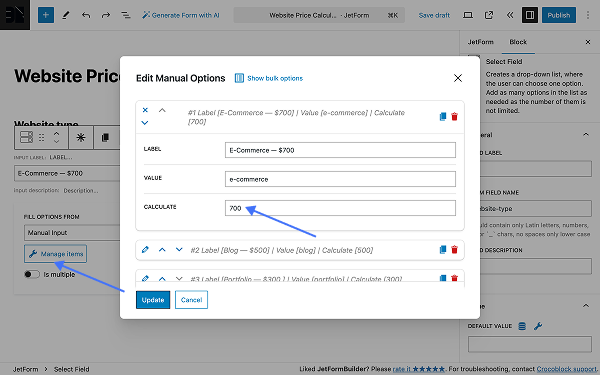 website options