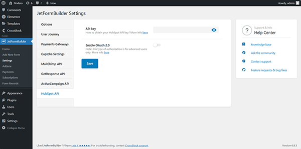 jetformbuilder api key setting