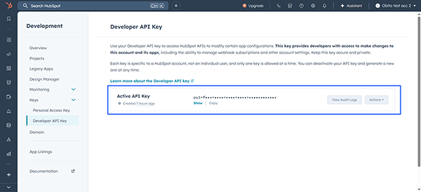 retrieving the api key