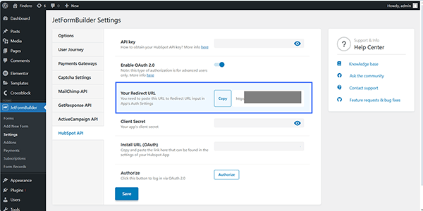 the jetformbuilder settings