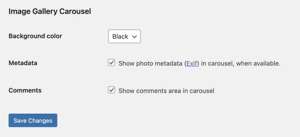 Carousel settings in WP Admin
