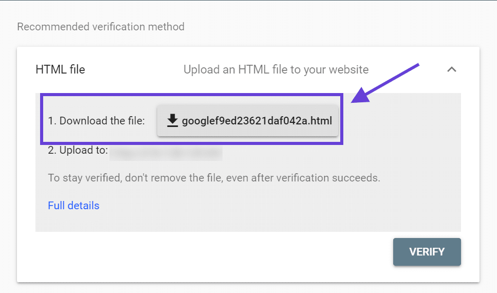 Download a verification file from Google Search Console Google Search Consoleからの確認ファイルのダウンロード