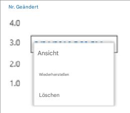 Nr. Geändert4.03.0Ansicht2.0Wiederherstellen1.0Löschen