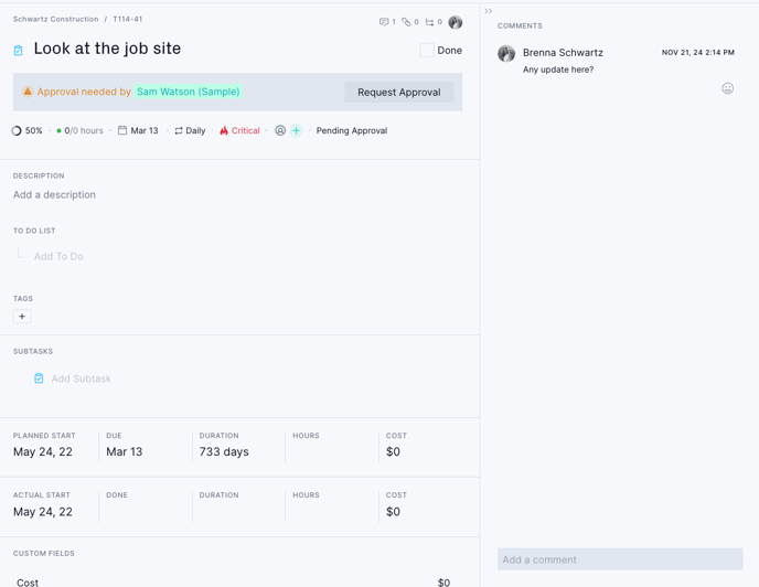 Approval needed on task