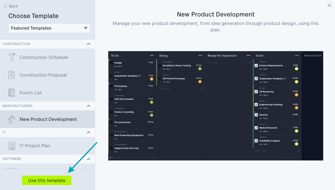 Featured template selection