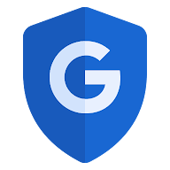 Blue safety shield with a pointed tip and Google's capital G logo in the middle