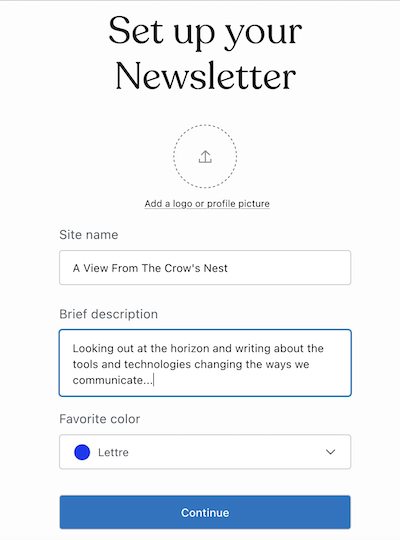 Wp set up newsletter screen