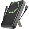 Luvknit Magnetic Power Bank 10000mAh – 4-in-1 Portable Charger with Built-in USB-C & Lightning Cables, Foldable Stand, 15W Fast Wireless Charging for iPhone Samsung Android, Travel Essential
