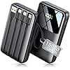 Power Bank, 15000mAh Portable Charger with Built in Cable, 22.5W Fast Charging, 6 Outputs, Slim Travel Essential Battery Pack with LED Display, Compatible with iPhone 17/16/15/14/13, iPad Black