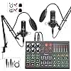 Podcast Equipment Bundle for 2, Audio Interface Mixer with Condenser Microphones, Noise Cancellation, Voice Change, 48V Phantom for Podcasting, Streaming, Recording, Gaming, TikTok, PC, Phone (V1)