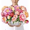 HIBLOOM Peony Pop Up Card, 16x12 Inches Real Size Display 3D Greeting Card, Paper Flower Bouquet, Gift for Mother's Day, Birthday, Valentine's Day, Anniversary, Includes Envelope & Message Note