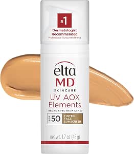 UV AOX Elements Tinted Mineral Face Sunscreen Lotion, Tinted Moisturizer for Face SPF 50 with Antioxidants
