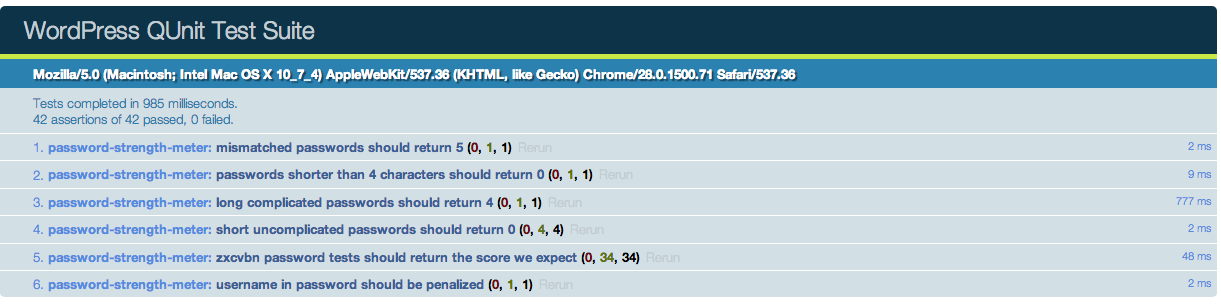 The individual assertions of one of the tests expanded