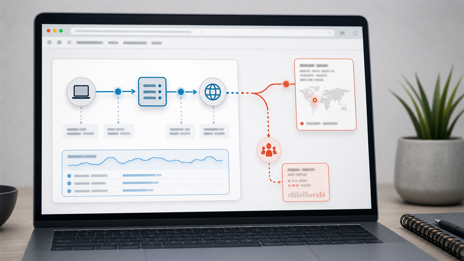 Browser network diagram showing a proxy route and a separate WebRTC IP leak path.