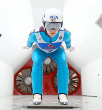 Abby Hughes, USA, practicing in a wind tunnel.