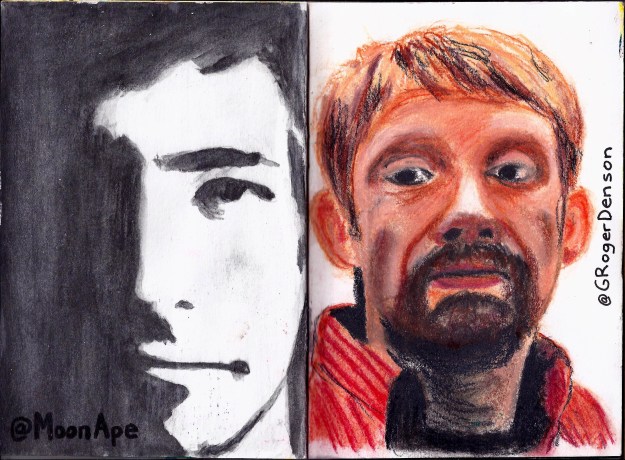 Left: Alex Mathers (graphite wash)Right: G. Roger Denson (conte crayon)