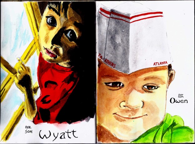 Left: Wyatt Ayers (watercolor)Right: Owen Ayers (watercolor)