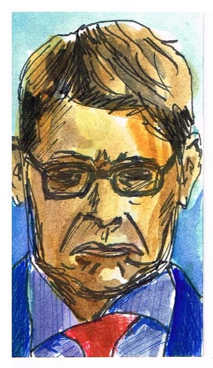 Jay Carney - Sharpie pen and watercolor on the back of an old business card during lunch.