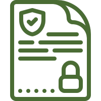 a green and black document with a lock and check mark