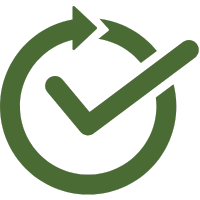 a green check mark in a circle with a arrow