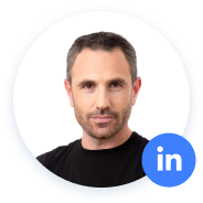 Man with short hair in circular profile picture, LinkedIn icon.