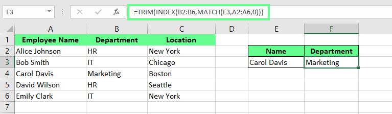 fixing #N/A error in INDEX MATCH in excel