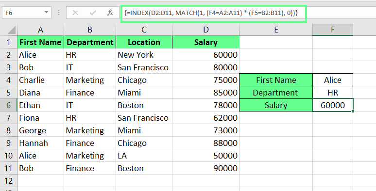 Array INDEX MATCH with multiple criteria in excel