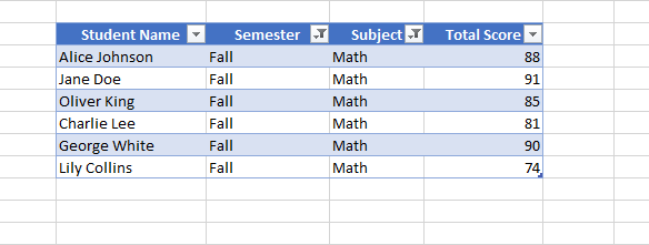 Data is filtered using the filter feature in Excel