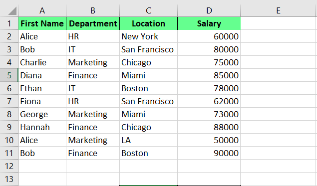 dataset to perform INDEX MATCH multiple criteria in excel.
