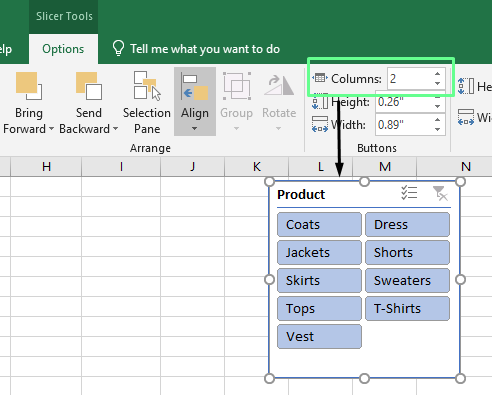 Adjusting the visible columns of the slicer in Excel