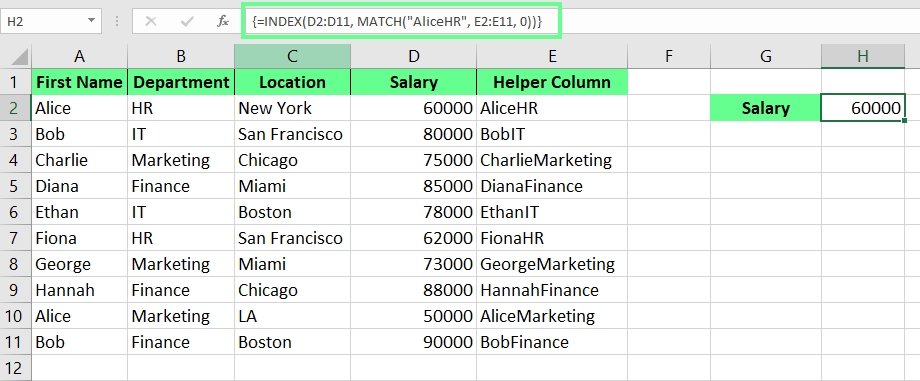 perform INDEX MATCH using helper column in excel.