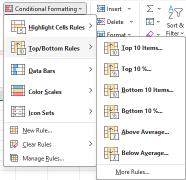 Conditional Formatting in Excel: Top/Bottom Rules