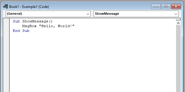 Writing a VBA macro in a code pane in Excel