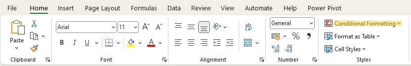Location of Conditional Formatting on the Ribbon
