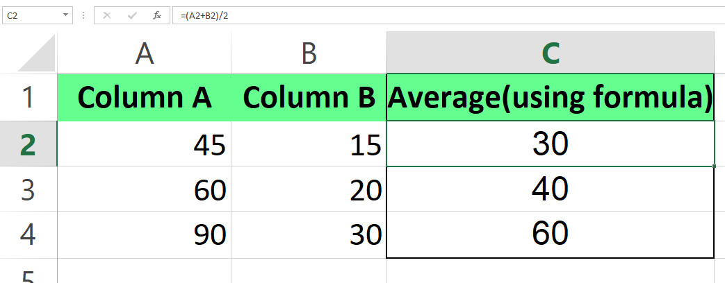 Calculate the Average using the formula in excel