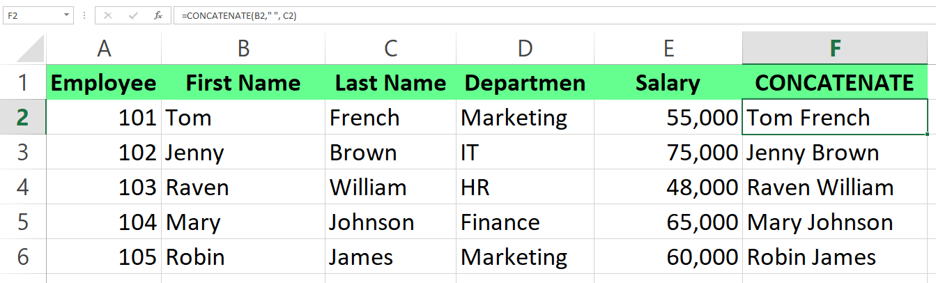 Learning to concatenate in Excel