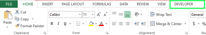 Developer tab in Excel