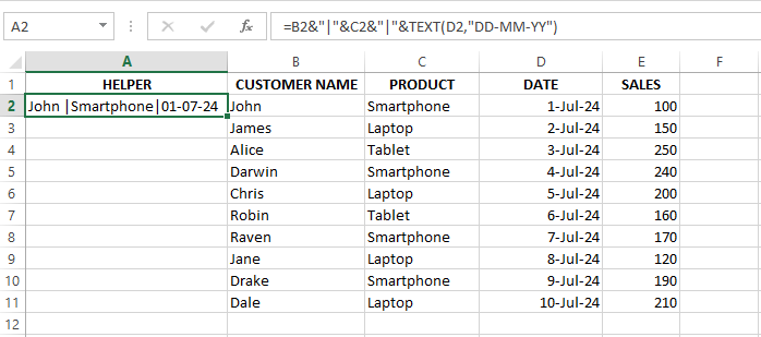 Formatting the date using the TEXT formula.