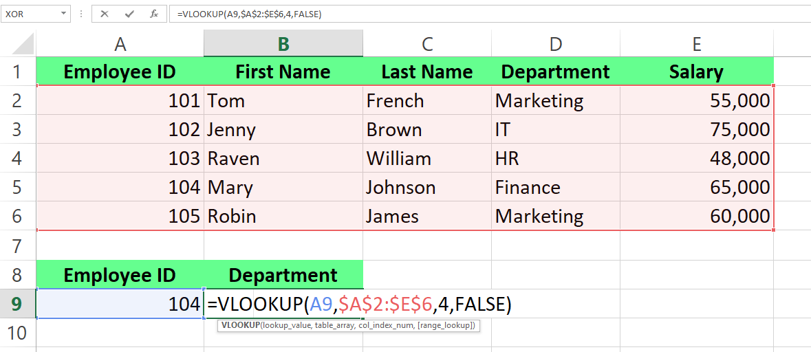 Enter the VLOOKUP function in Excel.