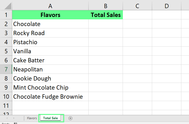 Total Sales sheet in Excel